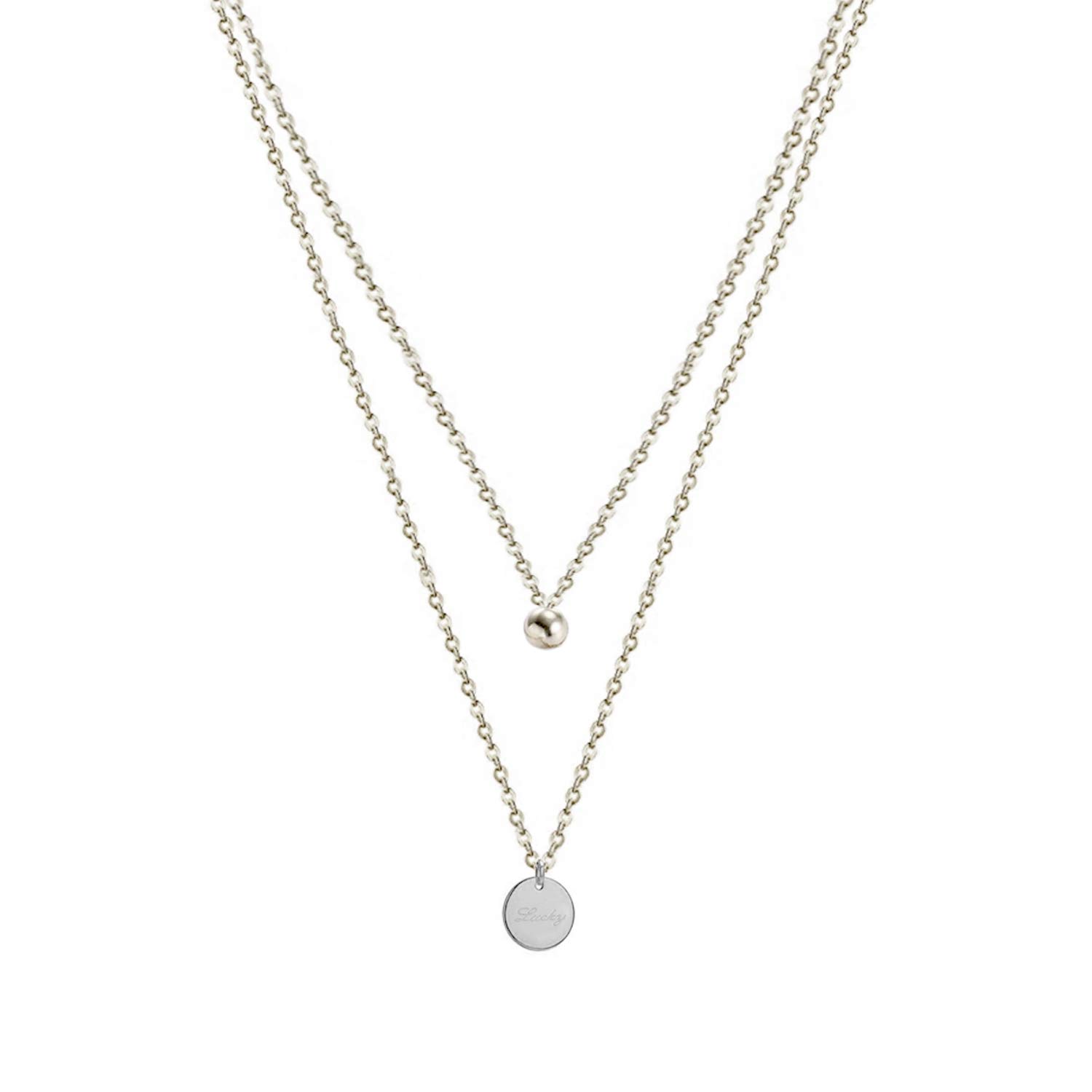 CICIYNecklaces For Woman Letter Of Lucky Pendant Gold Fashion Stainless Steel Long Chain Necklace Silver, 42