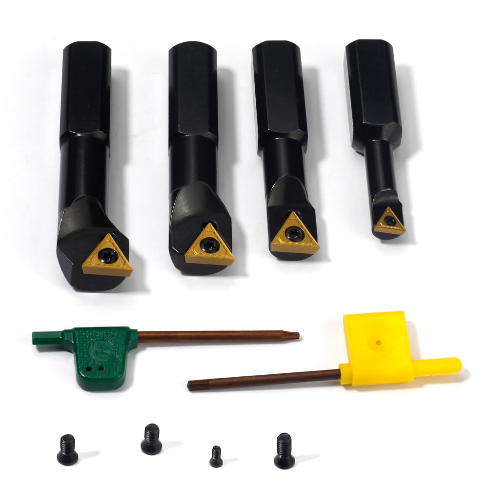 OSCARBIDE 3/4" Shank Stubby Indexable Boring Bars, 4-Piece Set with TiN Coated Carbide Inserts (1pcs TCMT21.51 & 3pcs TCMT32.51)