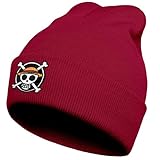 Anime One Piece Skull Embroidery Men and Women Beanies, Winter Fun Knit Hat Deep red
