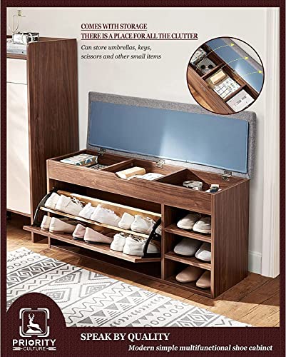 Meuble à chaussures basculant marron avec coussin pour gagner de la place - 4