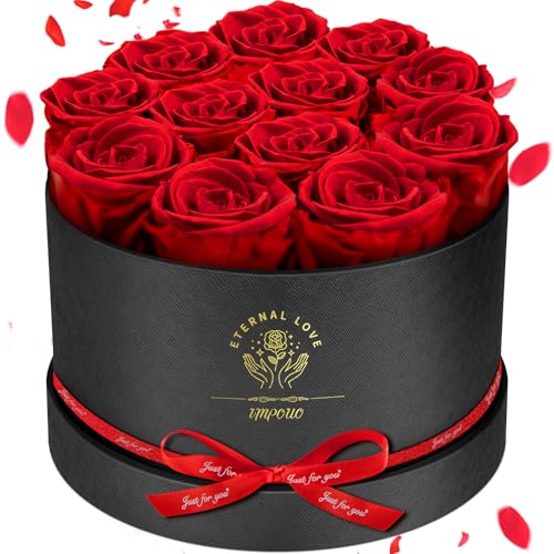 Impouo Forever Flowers,12 Red Roses in A Box, Real Preserved Roses, Birthday Gift for Women, Mother's Day, Anniversary Day- Red Roses