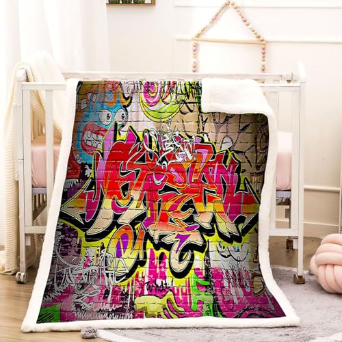 Couverture polaire douce à impression 3D graffiti multicolore