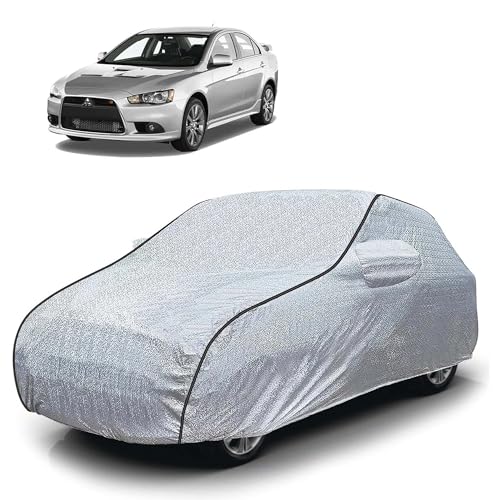 Image of Sulfar 100% Waterproof Car Body Cover Compatible with Mirror for Mitsubishi Lancer (Triple Stitched, Full Bottom Elastic, Magic Silver with Black Piping)