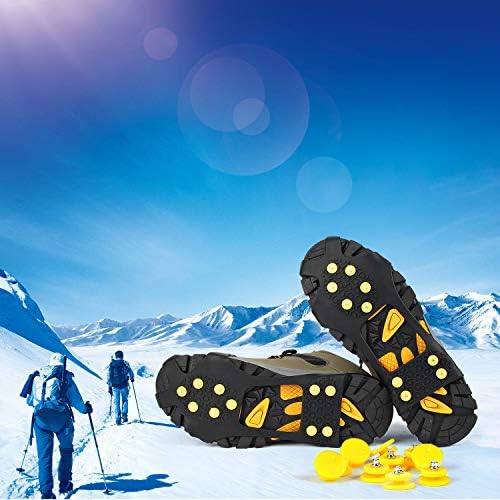 EONPOW Snow grips over Shoes/Boot 10 Studs Ice Traction Universal Slip on Stretch Fit Snow and Ice, Snow Cleats Crampons Ice Spikes Snow Grips for Winter