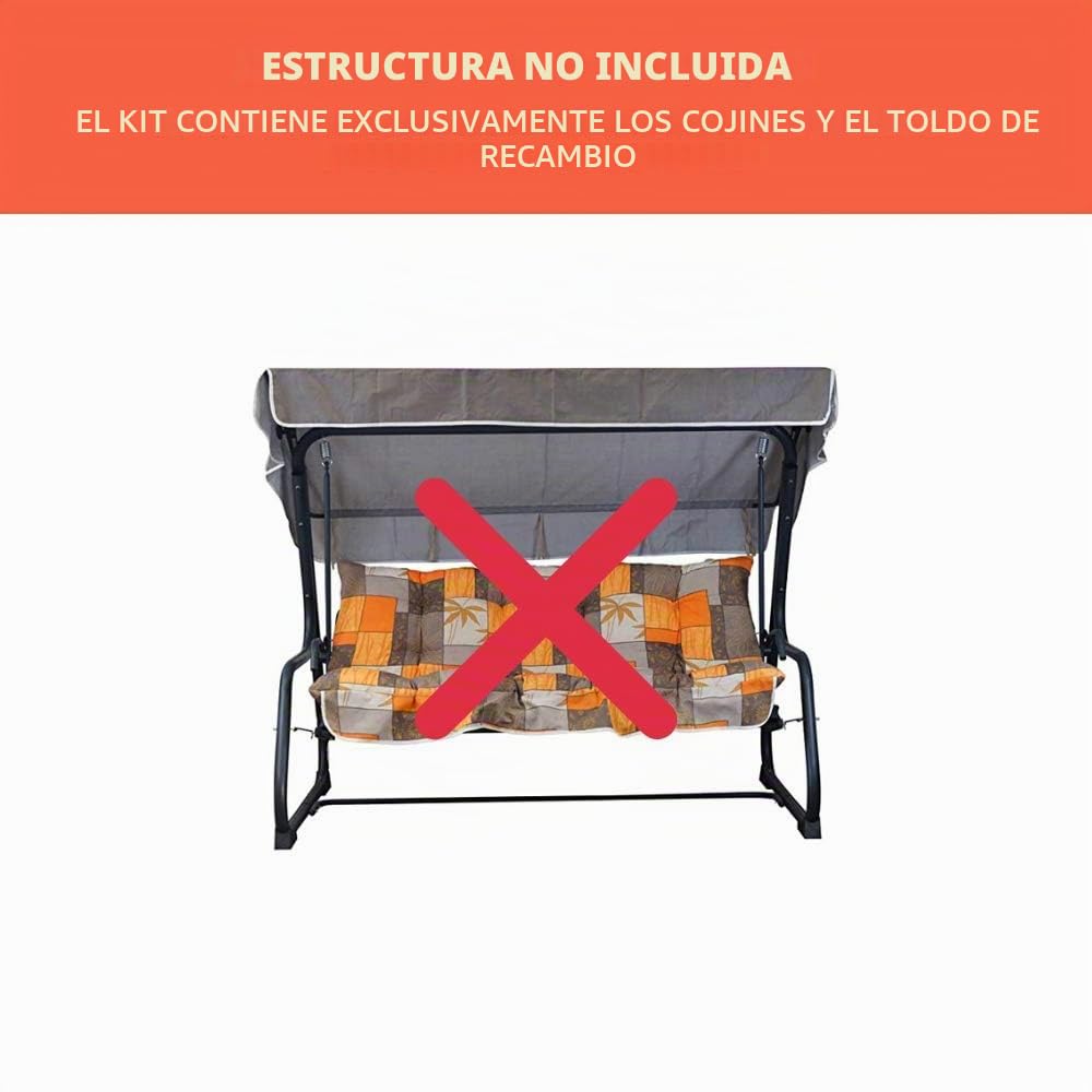 TECNOWEB - Cojines para balancín de 3 plazas - Incluido también el Techo a Juego - 100% Fabricado en Italia - Ideal para Exteriores