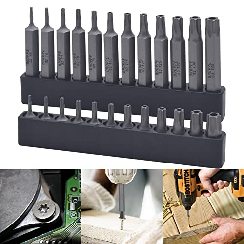 Security Torx Bit Set, Magnetic Torx Screwdriver Set, Metric Hex Torx Impact Bit Set, Long Tamper Proof Torx Bit Set for Drill Driver, Tamperproof Torx Bit, Star Bit with Hole in the Center (24pcs)