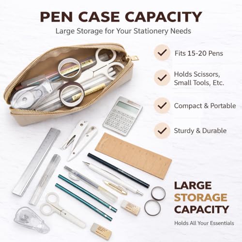 Image of Pencil Case Small Pencil Pouch Slim (Pearl White Tea, Faux Leather)