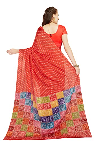 Image of RANI SAAHIBA Women's Chinon Chiffon Bandhani Printed Saree Without Blouse Piece