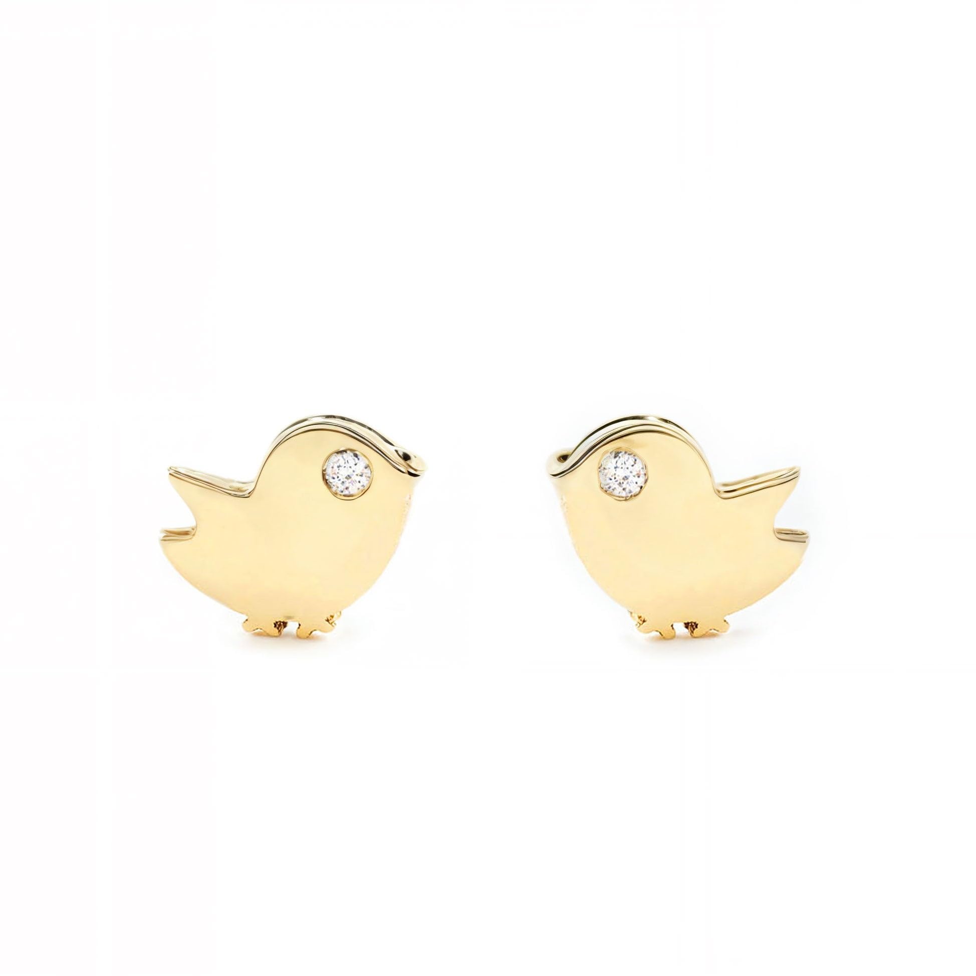 Damen & Kinder Vogel Ohrstecker - Gelbgold 9 Karat (375) - Geschenkbox - Garantiezertifikat