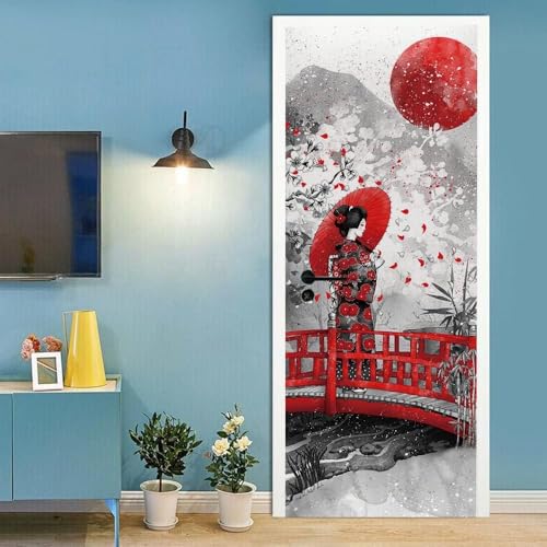 3D Adesivo per Porta Stile Giapponese Adesivi Porte Interne, Adesivo per Porte Stile Giapponese Murale Carta da Parati, Autoadesivo Camera da Letto Parete Arredo Casa Poster Parati 77 x 200 cm q5932