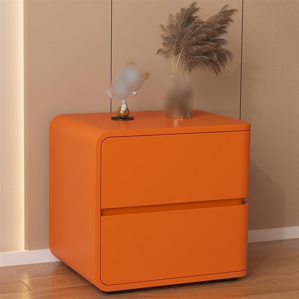 Table de chevet en bois massif orange meuble de rangement robuste et design