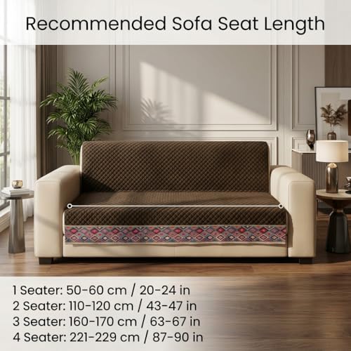 Image of KINGLY Sofa Cover 3 Seater Fully Covered | Stretchable Anti-Slip Slipcover | Washable Furniture Protector | Chocolate Brown | Set of 2 | Seat & Back |
