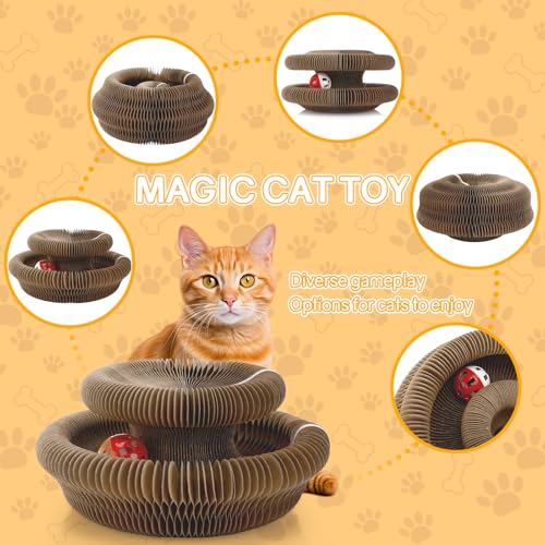 Magic Organ Griffoir pour Chats, Cat Scratching Board Jouet à Griffer Interactif avec Balle Cloche, Pliable Carton Ondulé Tapis à Griffer – Image 5