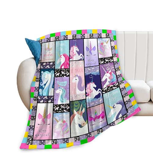 Colorful Unicorn Blanket for Girls Boys - Soft Warm Flannel Fleece Throw for Couch Sofa Bed - Kids Adult Gift 60