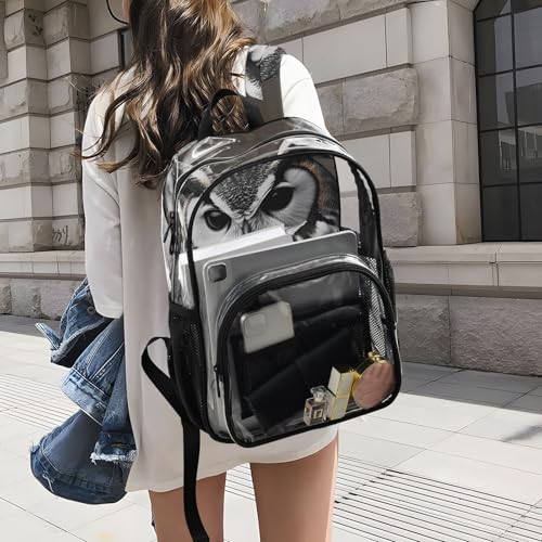 Owl Florals Butterfly Clear Backpack, PVC Transparent Bag with Large Capacity for Boys, Girls, Men, Women, See Through Bookbag for School Work College Travel4