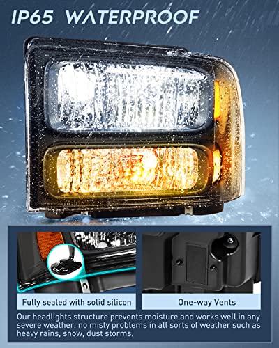 Image of Nilight Headlight Assembly 2005 2006 2007 F250 F350 F450 F550 Super Duty Black Housing Amber Corner Clear Lens 4 Pack Headlights Assembly Replacement