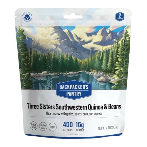Backpacker's Pantry Three Sisters Quinoa and Beans, 2 Servings Per Pouch, Freeze Dried Food, 14 Grams of Protein, Gluten Free, Vegan