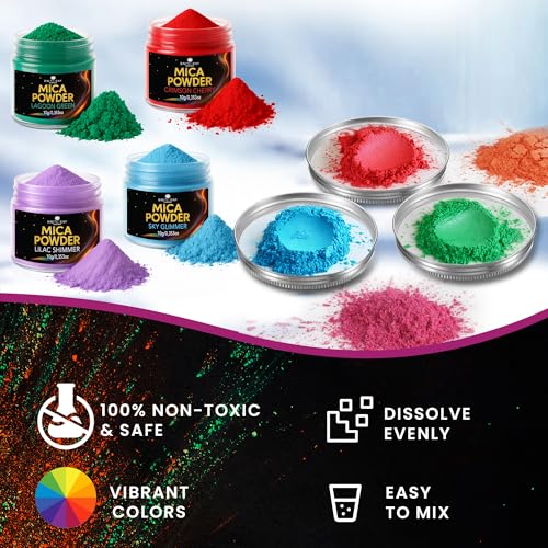 BALTIC DAY Mica Powder for Epoxy Resin – 24 Ultra-Vibrant Colors in Large 10g Jars (240g Total) – High-Pigment Cosmetic-Grade Pearlescent Powder for Soap, Slime, Candle Dye & Crafts