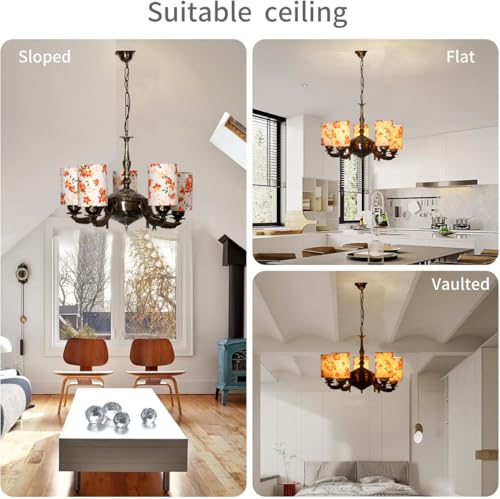 Image of Devansh 05-Light Round Printed Multicolor Cotton Shade Chandelier - Antique Golden Finish | Adjustable Cord | Warm Glow Lamp - Ceiling Light for Living Room, Dining Area, BedroomDecor - D16