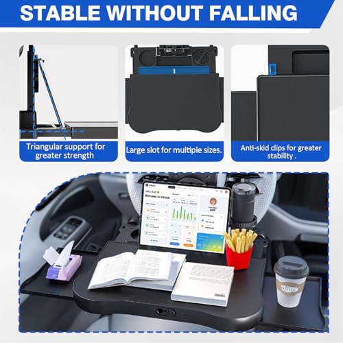 Auto Tisch Rücksitz Beifahrer, Klappbarer Auto Esstisch mit Getränkehalter & Handyhalter, Faltbarer Rücksitz Schreibtisch für Kinder Erwachsene, Laptop Tisch für Reisen Arbeiten Essen, 20kg Belastbar