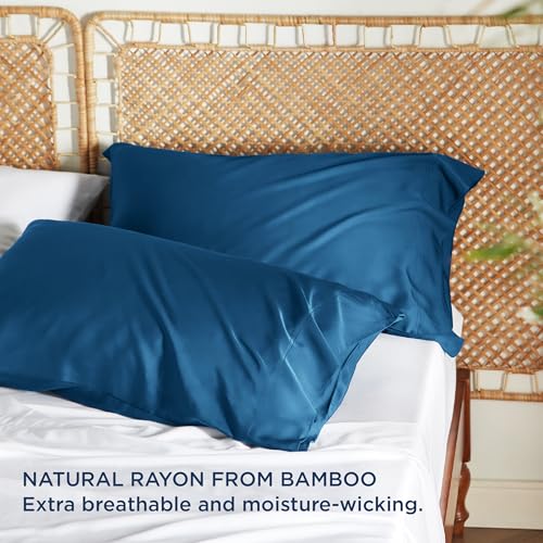 Bedsure Cooling Pillow Cases Standard Size, Rayon Derived from Bamboo Standard Pillowcases Set of 2, Breathable & Silky Soft Cool Bedding Pillow Covers with Envelope Closure, Teal Blue, 20x26 Inches