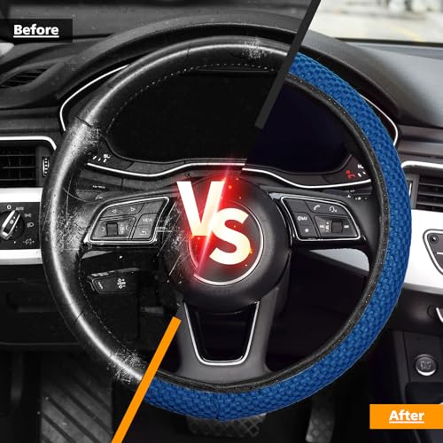 Image of KAFEEK Elastic Stretch Steering Wheel Cover, Universal 15 Inch, Light Blue