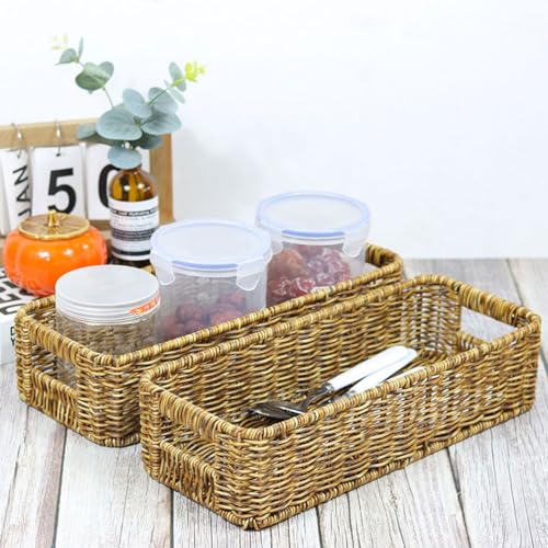 STOBAZA 2pcs Rattan Storage Basket Wicker Baskets Shelf Baskets Rattan Utensil Basket Utensil Storage Container Toy Organizer Vanity Drawers Storage Baskets for Pantry Rectangle Appliance