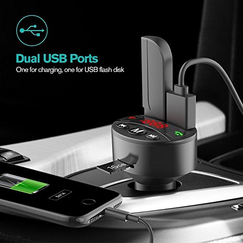 Auledio Bluetooth FM Transmitter, Wireless in-Car FM Transmitter Radio Adapter Hands Free Car Kit with 5V/2.1A USB Car Charger Support TF Card and USB Flash Drive - Thumbnail 2