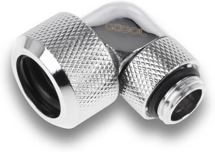 Alphacool Eiszapfen 16mm HardTube Compression Fitting, 90 Degree Rotary, Chrome, 4-Pack