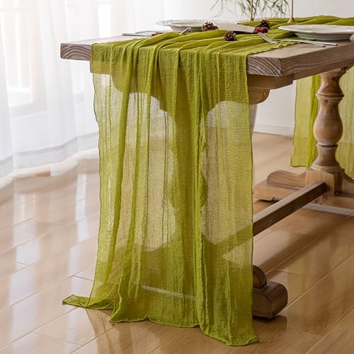 image for Keketoarrange 3pcs Moss Green Cheesecloth Table Runner Gauze 120 Inch 