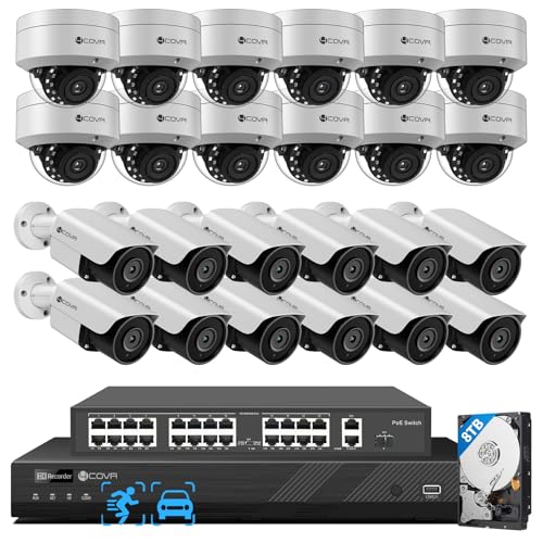 Image of 4COVR PoE 32 Channel Security Camera System, 12 Dome IK10 Vandal-Proof 12 Bullet 5MP Commercial IP Camera IP67 Night Vision, AI Human /Vehicle Detection, Business H.265 UHD NVR 8TB HDD, LYH54A5M3224
