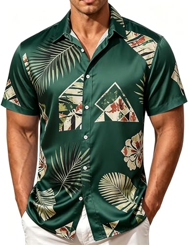 Image of Men's Hawaiian Shirt Tops Vintage Short Sleeve Button Down Beach Shirt Male Tropical Floral Summer Pullover Party Holiday