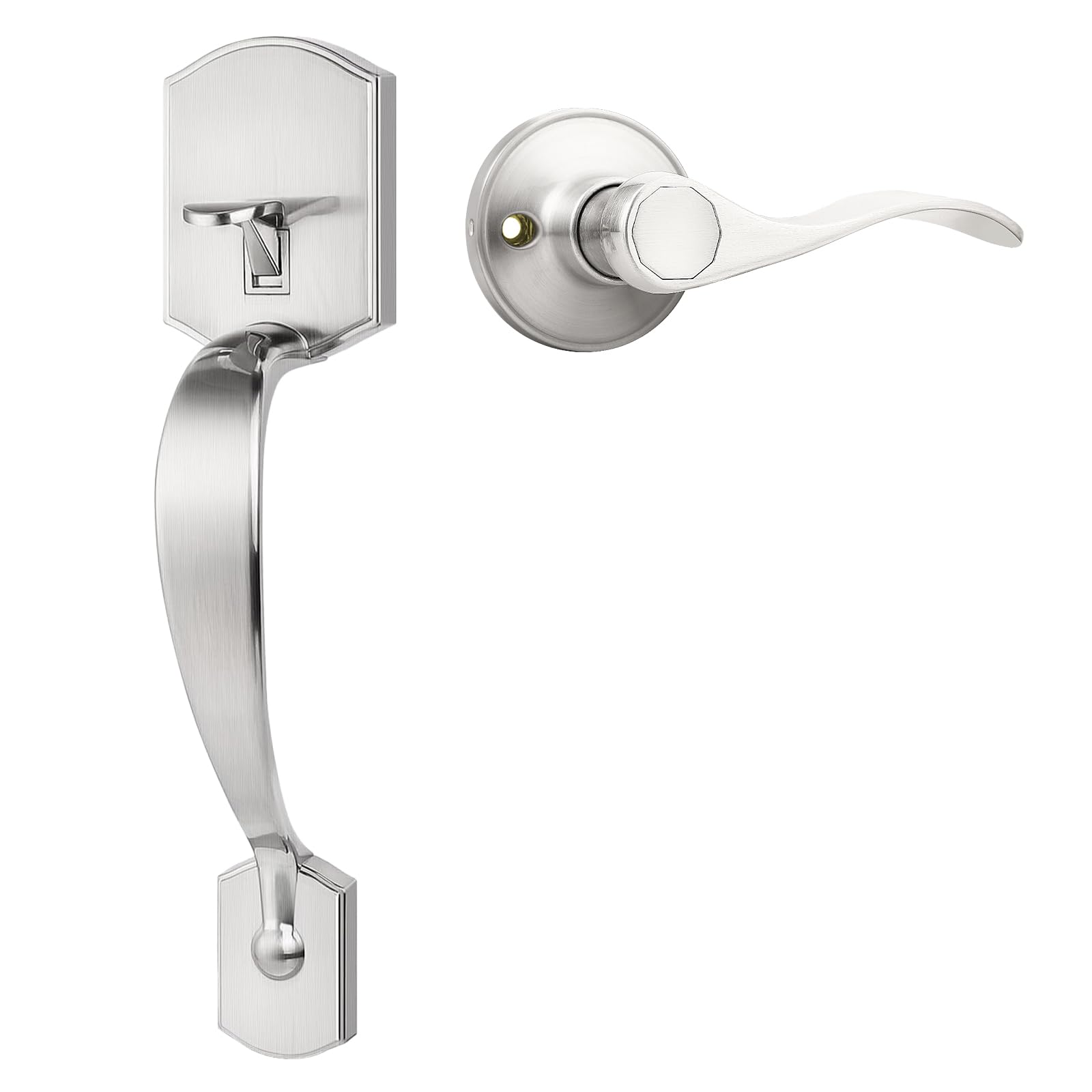 Poignée de porte extérieure robuste en finition nickel satiné haut de gamme