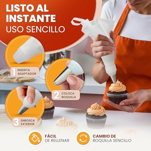 Miniatura 3 de Bakebuddy Set Premium De Manga Pastelera Profesional 11 Piezas Saco Pasteleiro De Algodón De 35 Cm Para Decorar Tartas, Reutilizable Y Apta Para Lavavajillas, Incluye Adaptador Y Caja De Regalo