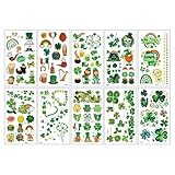 KAHZOR 10 tatouages temporaires pailletés en forme de trèfle, autocollants imperméables, costume trèfle, tatouages porte-bonheur pour la Saint-Patrick, décoration de fête, feuilles vertes