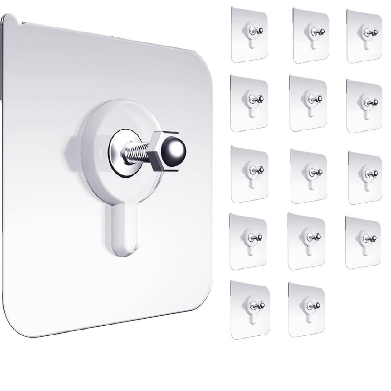 15 Pcs Transparent Sticky Stainless Steel Screw Hooks | Self-Adhesive Hook | 3m Hooks for Bathroom, Kitchen, Indoor, Garage use | Wall Mounted Hanging Solutions Without Drilling (T-56)