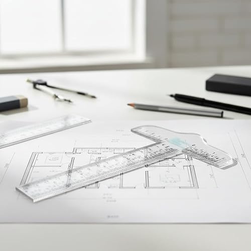 Miniatura 4 de Regla cuadrada en T de acrílico transparente de 6 pulgadas, cuadrado en T de dibujo, herramientas de dibujo, regla en T, regla transparente para
