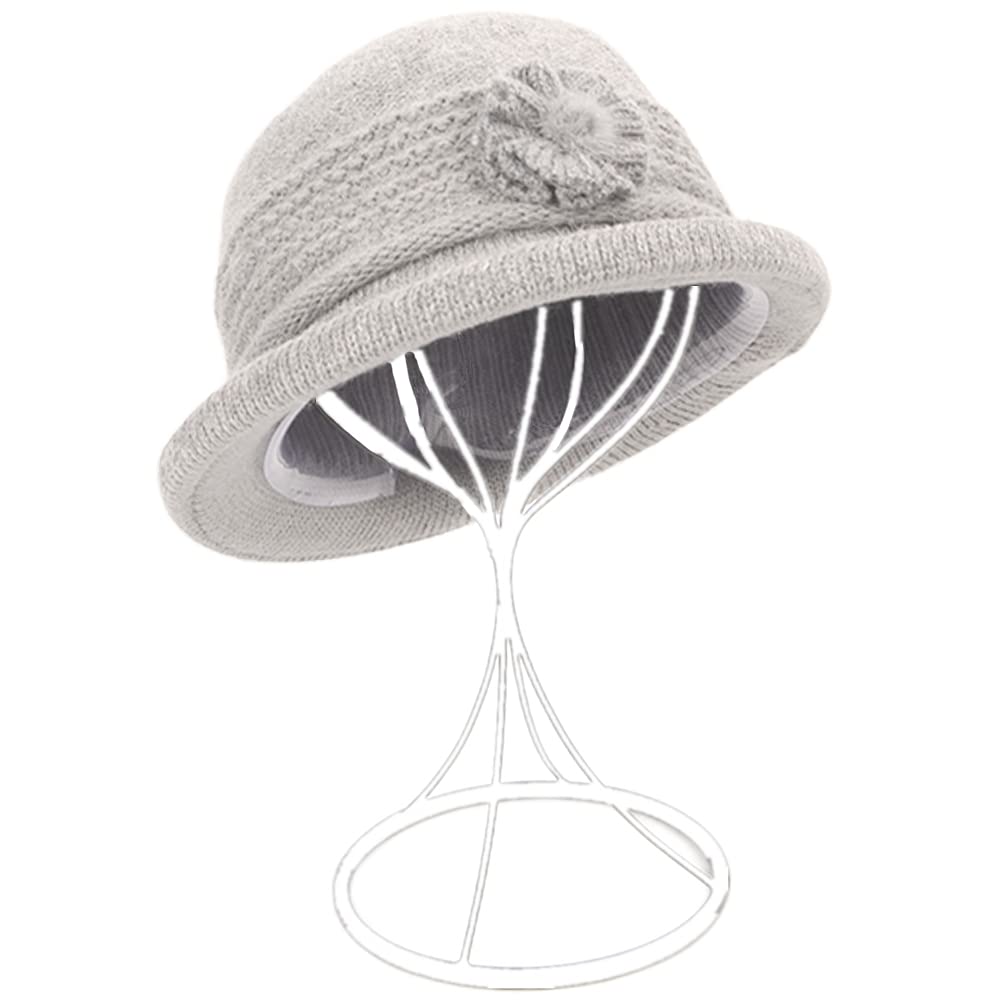 Zffxh Women's Light Grey 1920S Vintage Hats, Winter Autumn Wool Knit Beanie Skull Hat, Vintage Cloche Hat, Fancet Wool Bucket Snug Bowler Baseball Hat, Formal Church Hat, Beret Fleece Floppy Cap