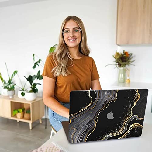 Gabraden Compatible With Macbook Pro 14 Inch Case,2023 2022 2021 Model A2442 M1 Pro / M2 A2779 Max Chip & Touch Id And Keyboard Protectors,Laptop Plastic Hard Shell(Black Marble) #TOP6