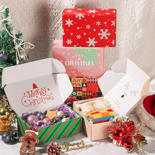 Image of 25 Pack 6x4x2 inch Small Gift Christmas Gift Box with Lid, Recyclable Corrugated Cardboard Shipping Boxes for Small Business,for Gift Packaging (6 inchx4 inchx2 inch 25 Pcs Xmas Mix Pattern)