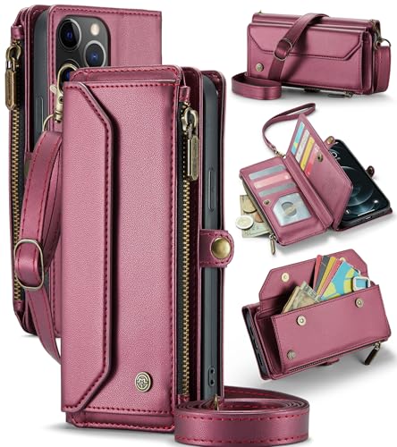 Étui en cuir PU iPhone 12 Pro Max Bordeaux style portefeuille haut de gamme
