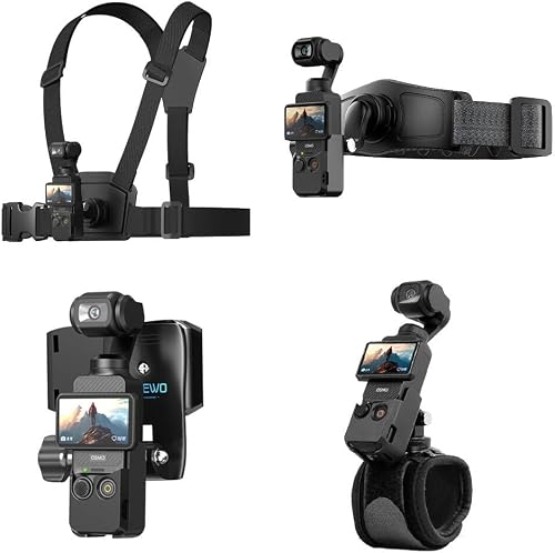 4 in 1 DJI Osmo Pocket 3 Accessories Kit,Quick Release Chest Mount Harness/Quick Release Head Strap Mount/ 360°Rotating Wrist Strap/Quick Clip Mount with Expansion Adapter (Set 1)