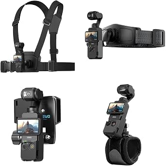4 in 1 DJI Osmo Pocket 3 Accessories Kit,Quick Release Chest Mount Harness/Quick Release Head Strap Mount/ 360Rotating Wrist Strap/Quick Clip Mount with Expansion Adapter Set 1