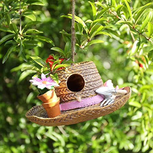 Yinns Birdhouse Hanging Bird Houses For Outside, Wild Bird House, Decorative Straw Hat Bird House For Home Garden Decor #TOP3