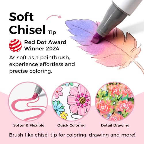 Image of Ohuhu Alcohol Markers 48 Pastel Colors Brush Soft Chisel for Adult Coloring
