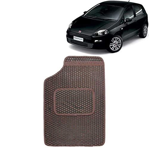 Image of Kingsway Dotted Design Car Floor Foot Mats Universal Fit for Fiat Punto, Model Year : 2005-2019, Water and Dustproof, Color Brown, Set of 5 Pieces