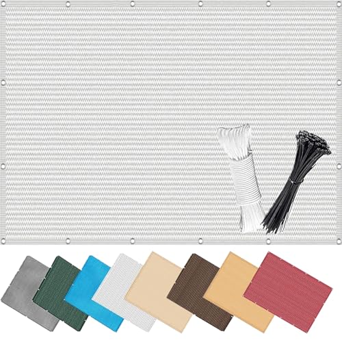 Balkon Sichtschutz, Balkonabdeckung 0.65 x 6 m, 96% Privatsphäre, Windschutz Staubschutz Wetterfest, Beständig, Anti-Uv, Blickdichte Sichtschutz, mit Kabelbinder, für Garten, Weiß