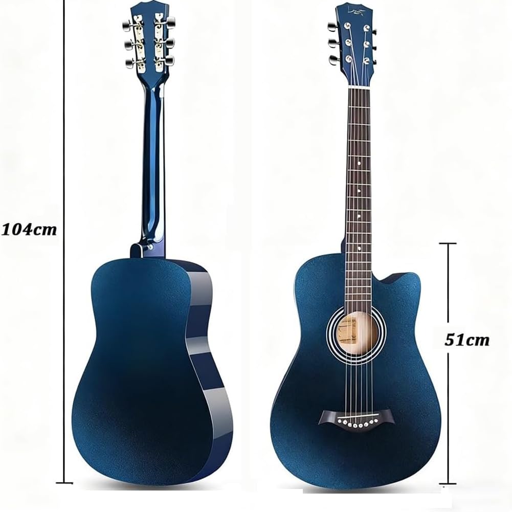 Chitarra acustica per principianti da 104 cm, chitarra da viaggio portatile a 6 corde con custodia, corde, tracolla, pipa e plettro