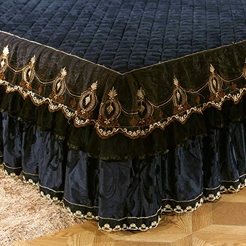 Bedskirt Warm Ruffled Luxury Bed decoration Pleated Base valance sheet Quilted fitted Bedspread Wrap around style With 18" drop-A Queen1