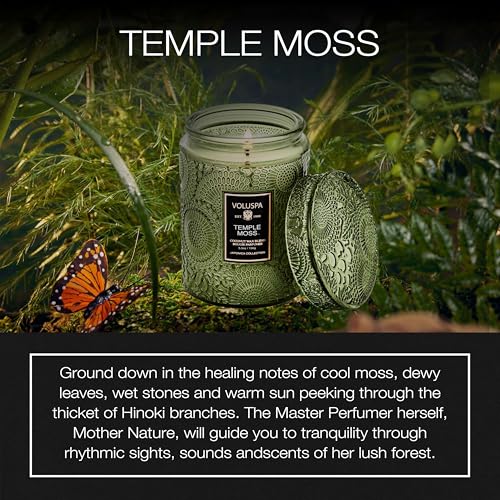 Image of Voluspa Temple Moss Glass Jar Candle, 5.5oz, Coconut Wax Blend, Scented Candles for Home, 50 Hour Burn Time, Handcrafted in the USA